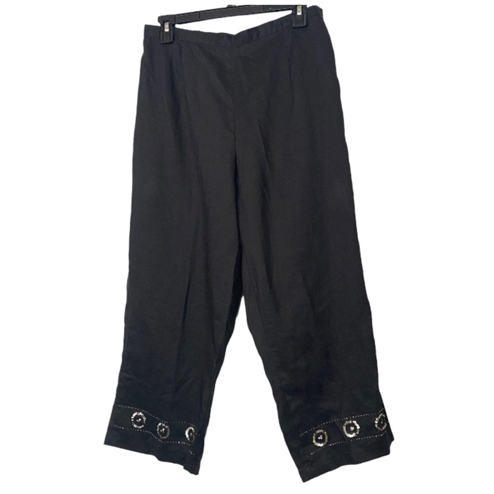 Lynda’s New York Black Crop Capri Pants Size M 100% Linen
